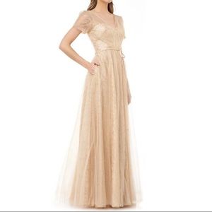 CARMEN MARC VALVO INFUSION BEIGE SEQUIN BALLGOWN FORMAL SIZE 8